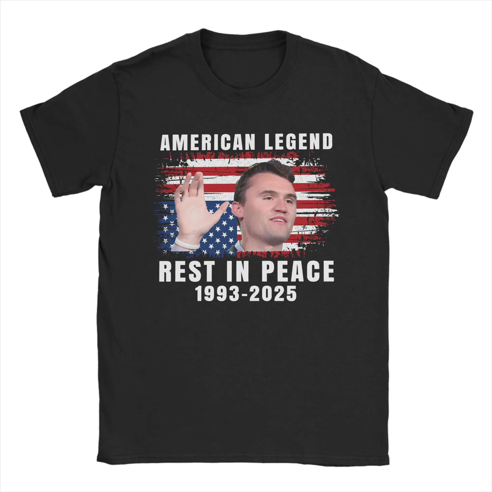 Fashion Rest In Peace Charlie Kirk American Flag T-Shirts for Men Round Collar Cotton T Shirts Short Sleeve Tee Shirt Adult Tops