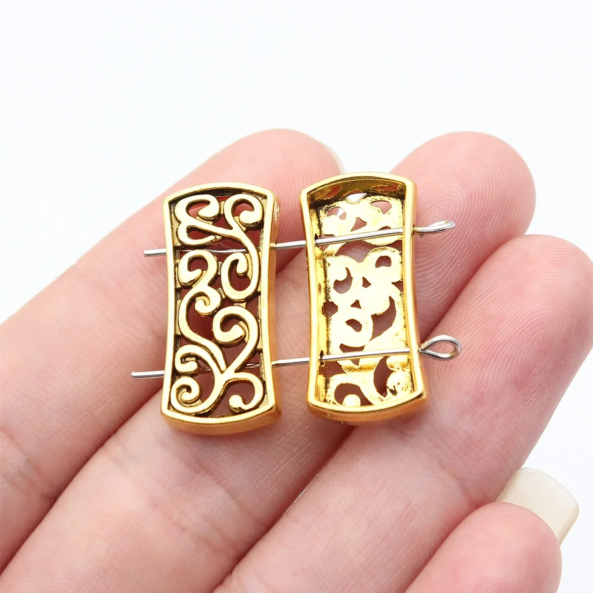20pcs 25x12mm(0.98x0.47inch) 3 Colors Double Hole Ethnic Style Bead Connector Alloy Jewelry Making Accessories
