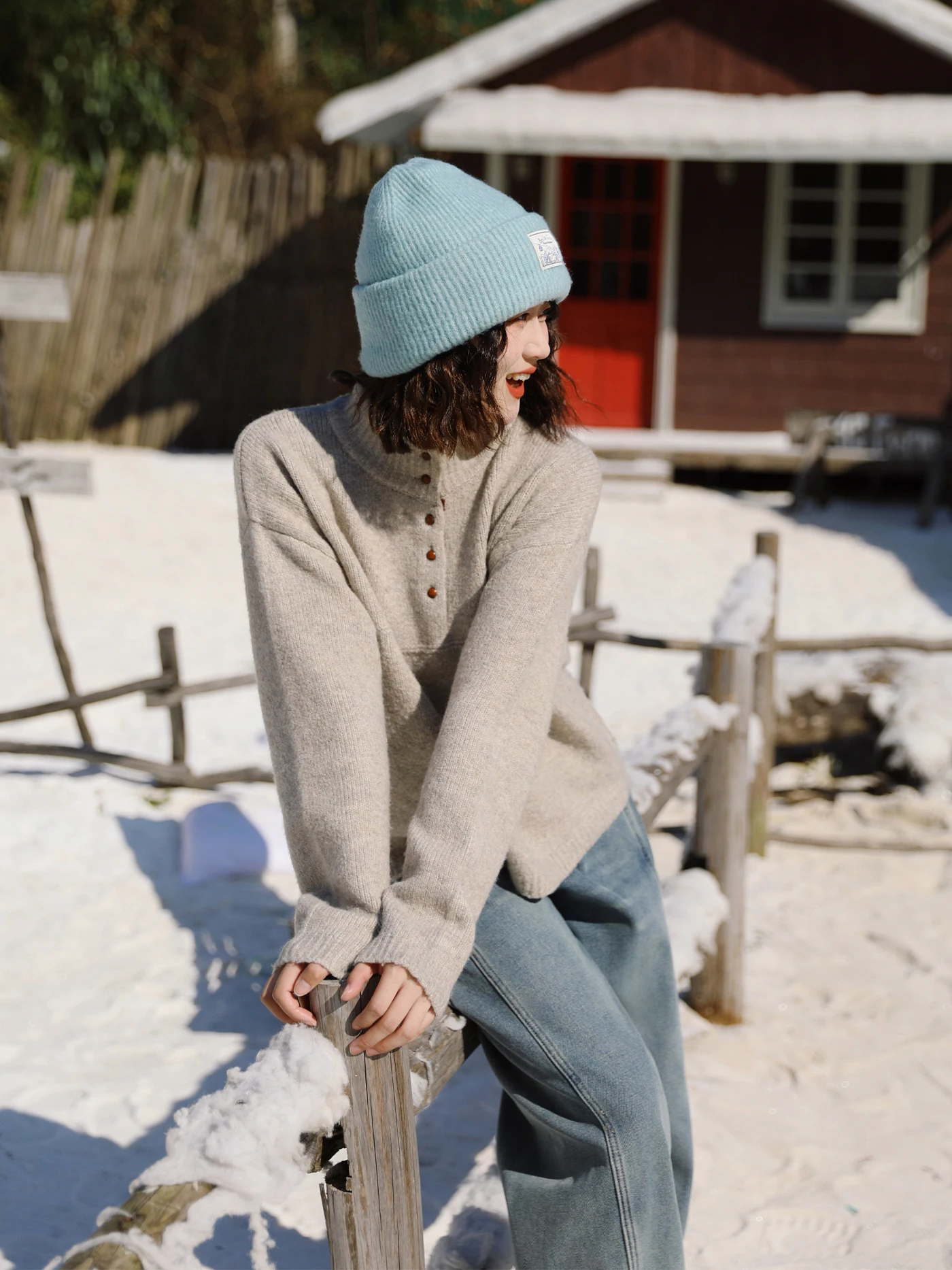 

Свободный женский свитер с открытым воротником на пуговицах, осенне-зимний, в студенческом стиле, с длинными рукавами, милый, для электронной коммерции