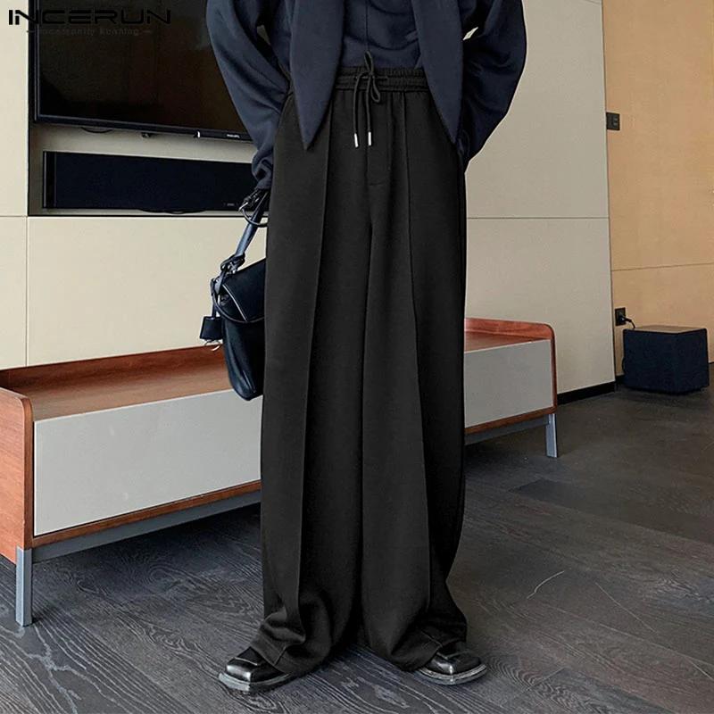 INCERUN 남성 바지 솔리드 컬러 드로우 스트링 조깅 캐주얼 롱 바지 남성 2025 streetwear 느슨한 운동 패션 남성 바지 S-5XL
