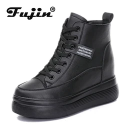 Fujin 8cm Platform Wedge Sneakers Women Shoes Genuine Leather Lace Up Spring Autumn Winter Shoes Winter Shoes Soft Leather Punk