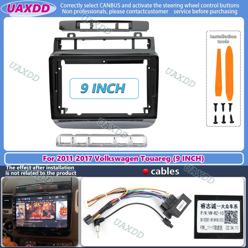 Android Car Radio Frame Burgim for Volkswagen Touareg 2010-2018 9 Inch 2DIN Fascia Stereo Panel 16 Pin Cable Harness Canbus Box