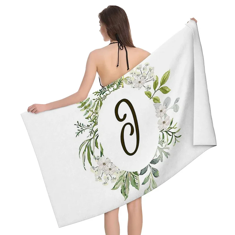 1pc Flower wreath letter pattern Pattern Beach Towel,Ultra-Fine Fiber Beach Blanket,Highly Absorbent Bath Towel,Suitable