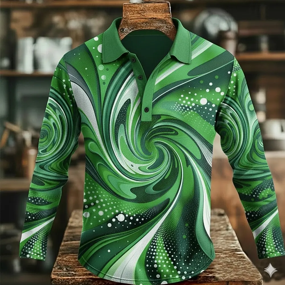 Men's Abstract Geometic Polo Long Sleeve Polo Shirts Casual Outdoor Street Athleisure Daily Wear  Buttons Winter polo man shirts