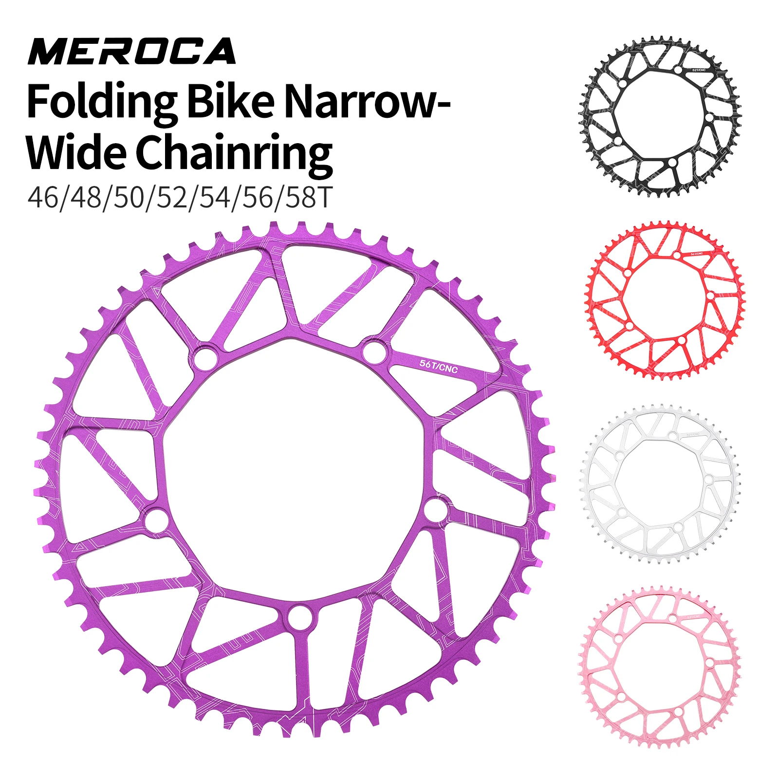 MEROCA130BCD Fahrrad-Einzelkettenblatt 46/48/50/52/54/56/58T Ultraleichtes Aluminium-Legierungs-Kettenblatt für Falträder