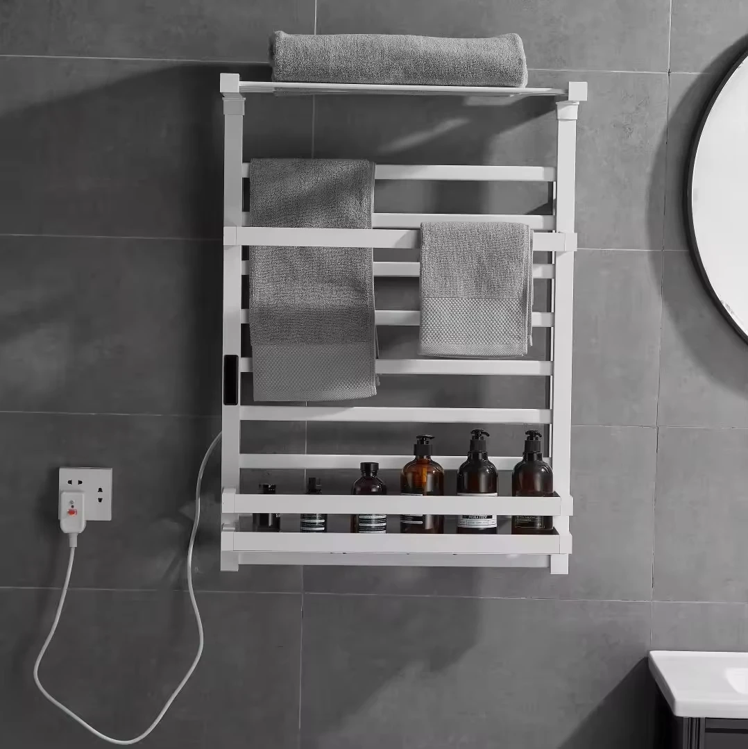 Double Electric Heated Towel Rack With Digital Display Constant Temperature Timer Wall Mounted Black White Bathroom Towel Bars