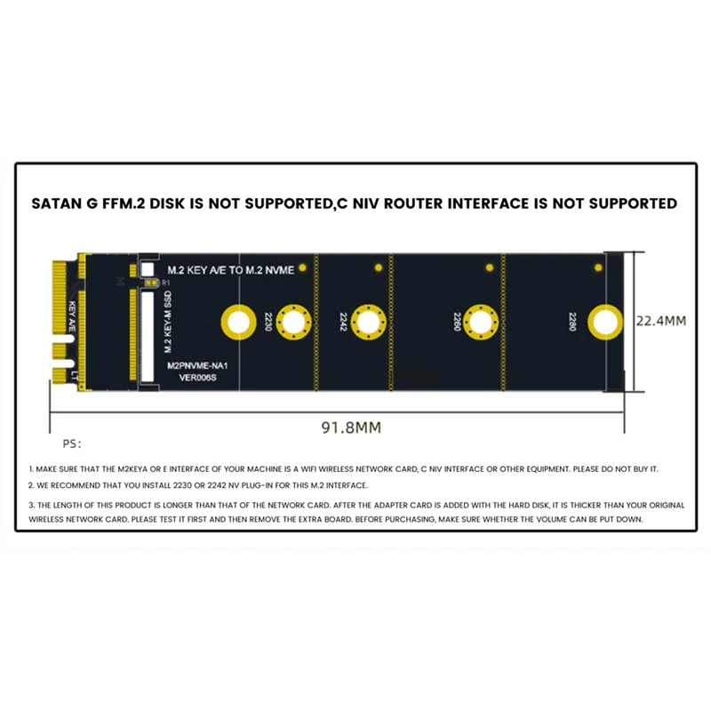 Ranura para llave M.2 A + E A M.2 NVME, tarjeta adaptadora NGFF A KEY-M, tarjeta de expansión NVMe PCI Express, adaptador de expansión de Puerto SSD