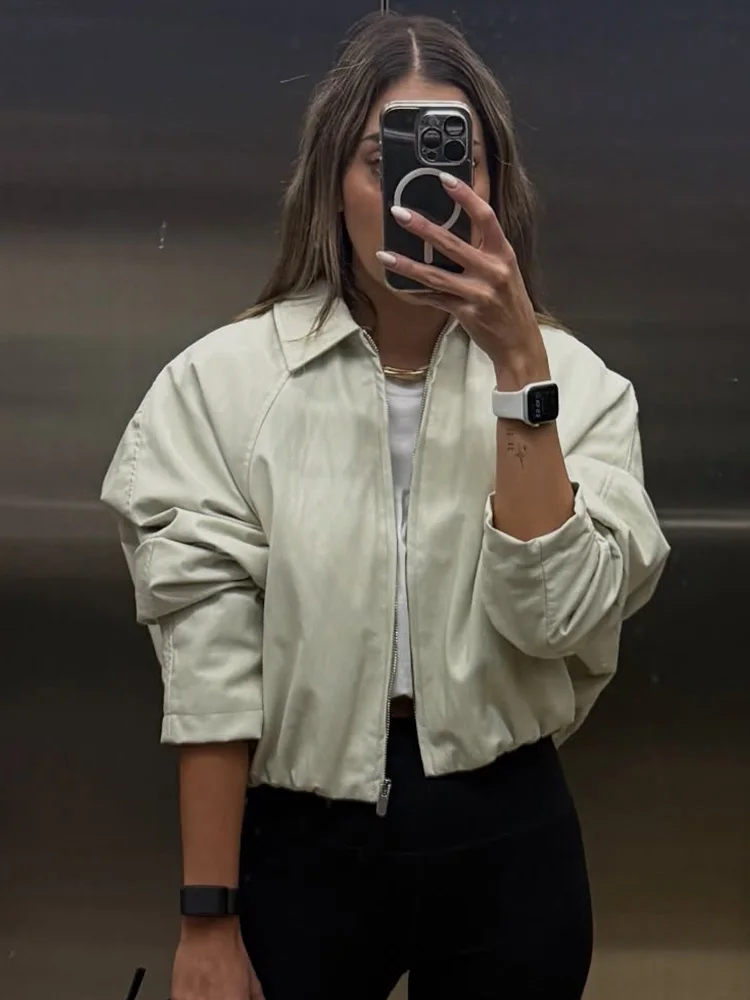 

HH Woman Fashion Street Style Casual Solid Jacket Women's Autumn Jackets Long Sleeves Turn-down Collar Pockets Zipper Coats