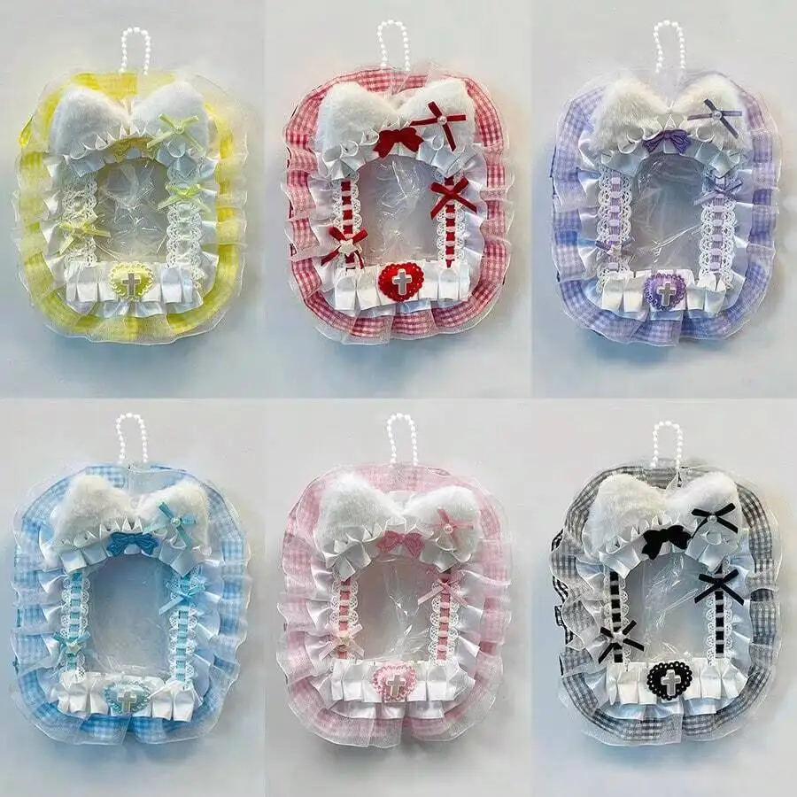 Neuer bunter Spitzen-Fotokartenhalter, niedliche Kartenhülle mit Katzenohren und Schleife für Itabag-Dekoration, Aufbewahrung, DIY, Anime-Idol-Display-Schutz