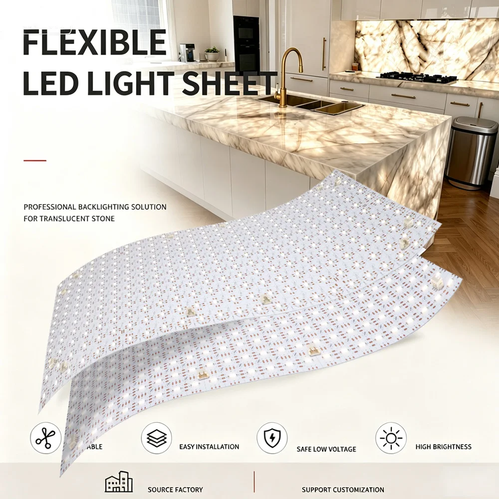 490mm*254mm DC24V Flexible LED Sheet 242LEDS Backlight Sheet Panel DIY Light for Marble Kitchen Countertop Advertising Backlight