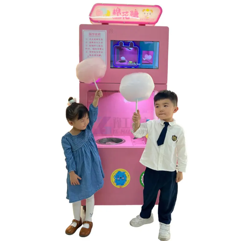 Commercial Automatic Pink Sugar Cotton Candy Machine Robot Making Fairy Floss Automatic Vending Machine for Sale