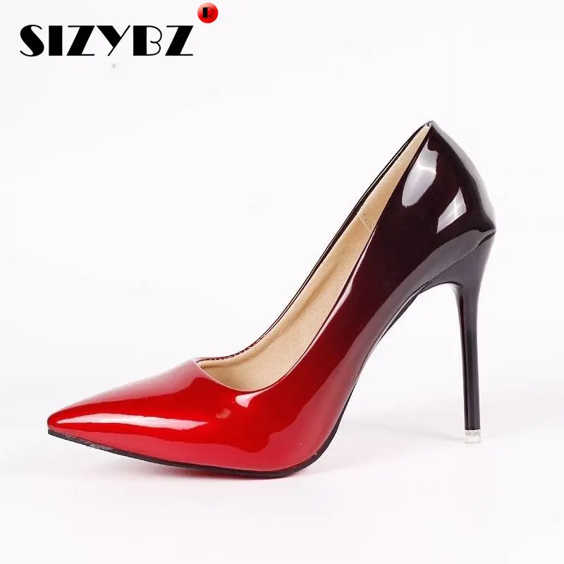 Gradient color Pointed Toe Shallow 10CM High heels pumps women shoes Office Mixed Colors Thin Heels Rubber sole ladies shoes