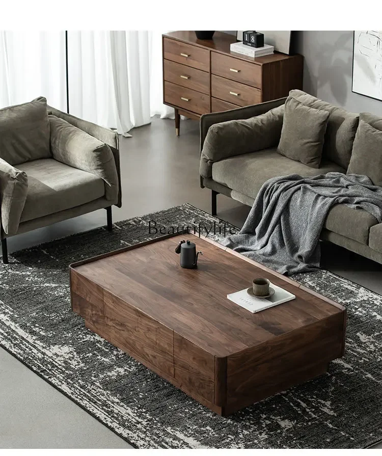 

Nordic all-solid wood long coffee table North American black walnut Italian minimalist storage simple small apartment