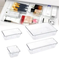 4pcs Clear Drawer Storage Box Plastic Desk Dresser Cosmetic Table Drawer Divider Box Makeup Storage Container Vanity Organizer