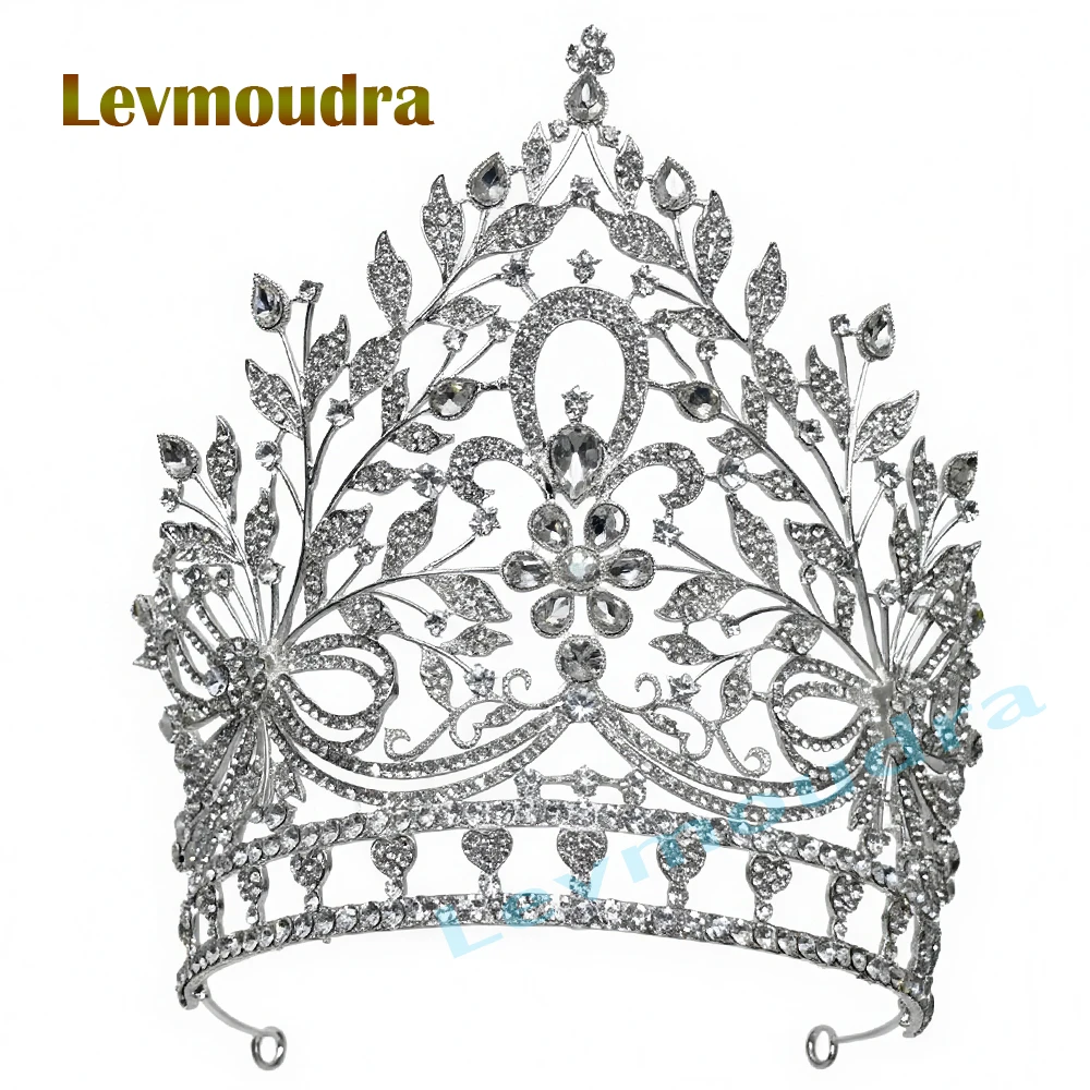 

Levmoudra Tall Pageant Crown, Bride Diadem Headdress Headband Wedding Hair Accessories Beauty Headpiece Bridal Tiara for Women