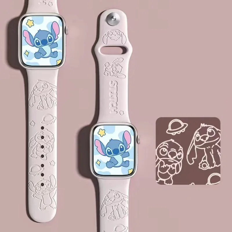 Disney Carved Stitch Strap for Apple Watch Band 44mm 40mm 45mm 41mm 38mm 42mm Silicone Solo Loop bracelet iWatch 8 ultra 7 6 5 3