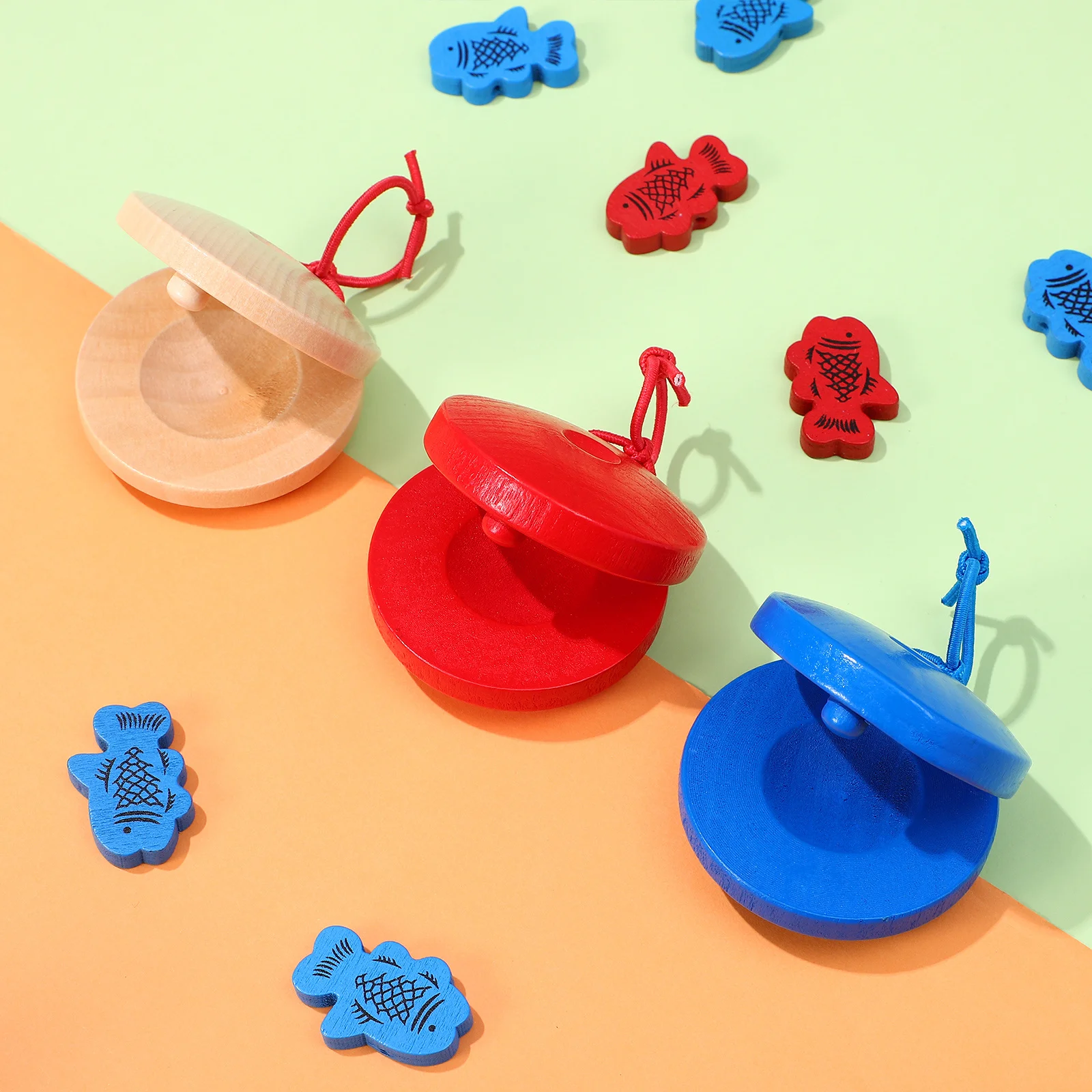 

12pcs Wooden Castanets Finger Percussion Educational Musical Instrument For Development Wood Flapper