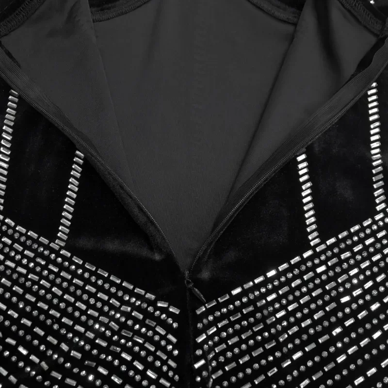 GUWU Donna Spaghetti Strap Velluto Diamanti Hot Strass Aderente Maxi Abito lungo 2025 Vacanze di compleanno Abiti da festa sexy