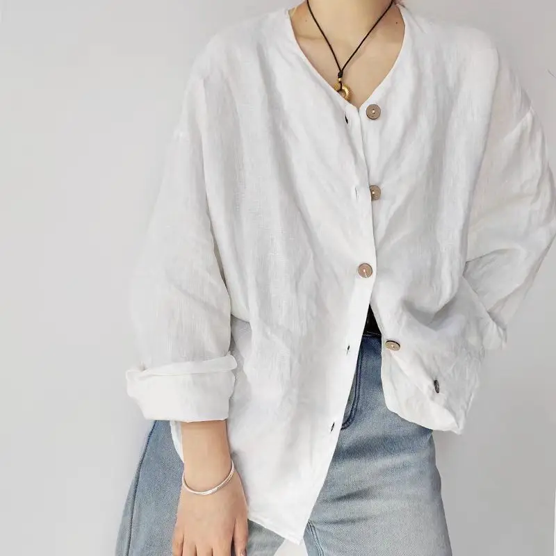 

Blouses Women Shirt Vintage Coats V Neck Full Sleeve Tops Coat Solid Y2k Streetwear Elegant Splice Shirts Work Spring 2026