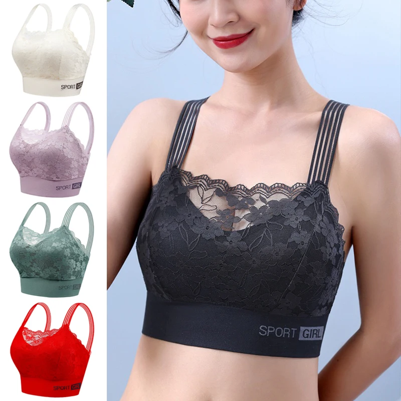 

2pcs New Women Lace Bras Lady Comfortable Bralette Solid Color Sexy Underwear Female Vest Style Wireless Lingerie Girl Tube Tops