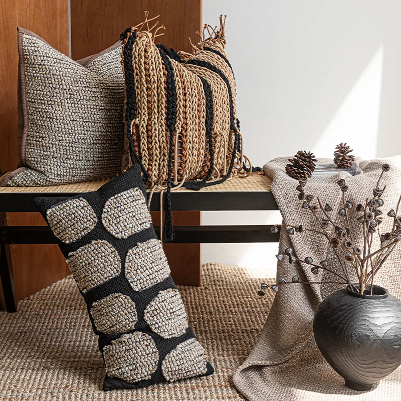 30x50/50X50CM Brown Black Throw Pillow Cover Geometry Light Luxury Weaving Cushion Cover Modern Decor Home Decorative Pillowcase