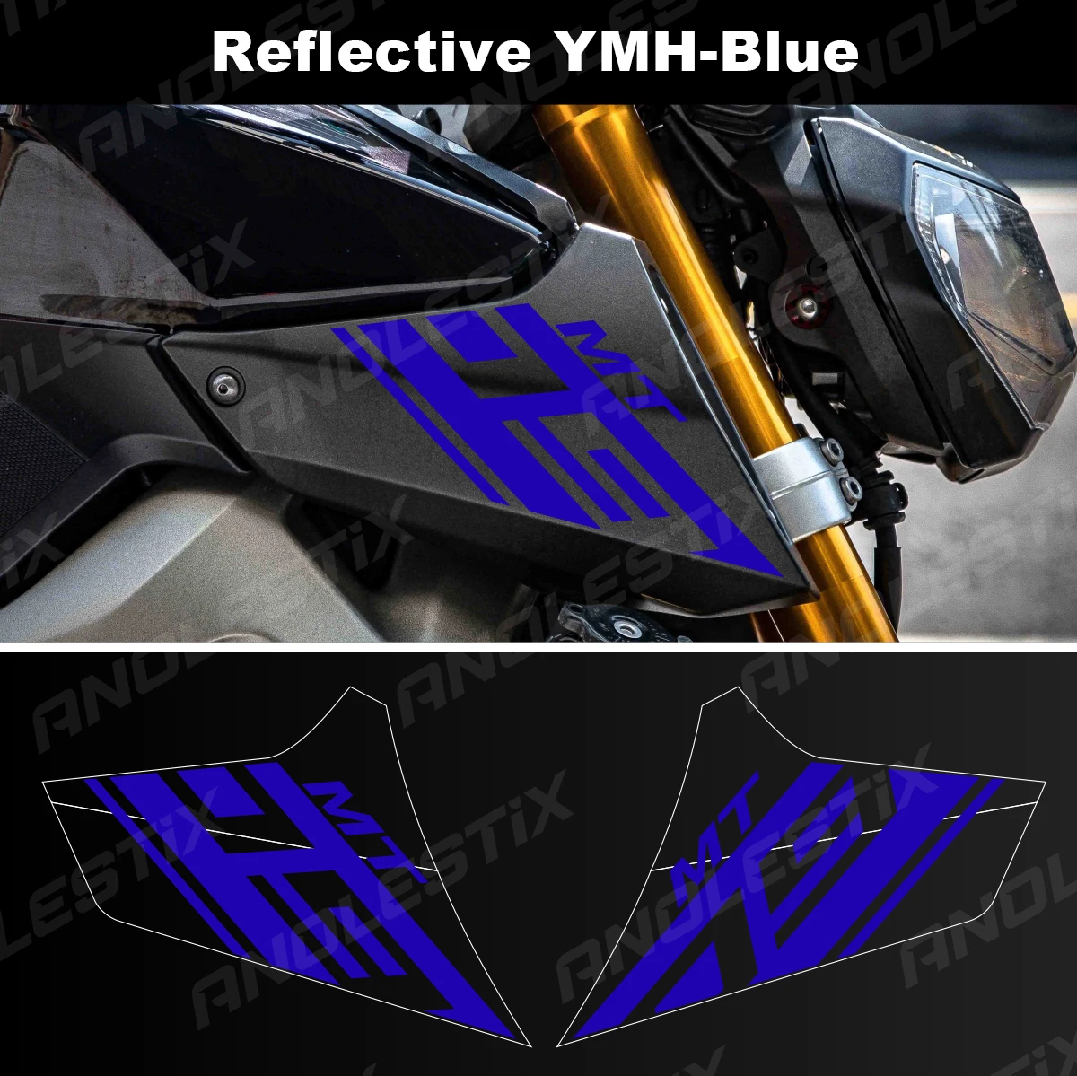 AnoleStix Reflective Motorcycle Logo Set Air Inlet Emblem Decals For YAMAHA MT09 MT-09 2013 2014 2015 2016 2017