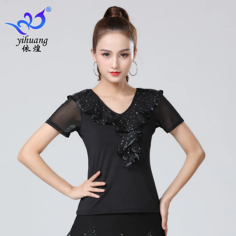 1pcs woman latin dancing blouse female fashion ruffles ballroom dancing top