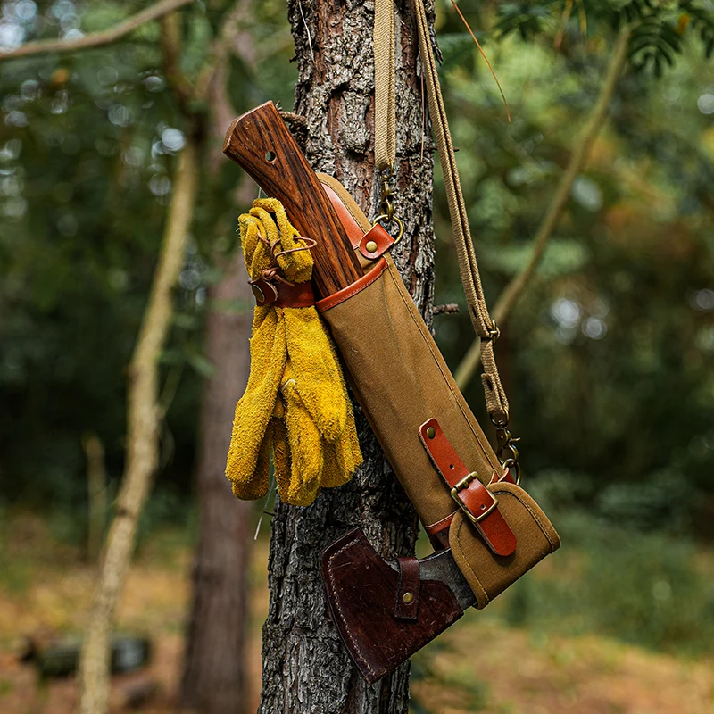 

[HODR] Bushcraft Waxed Canvas & Leather Axe Sheath – Belt-Carry Camping Hatchet Case (Short & Long Options)