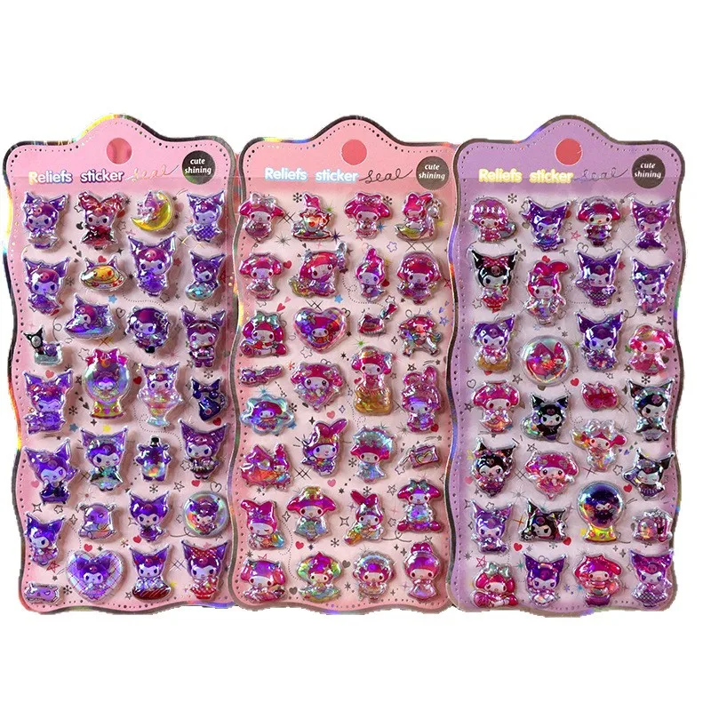 30 pièces dessin animé chaud Capybara Kuromi mélodie 3d Relief arc-en-ciel autocollant autocollant elfe ciel groupe dessin animé lapin autocollant