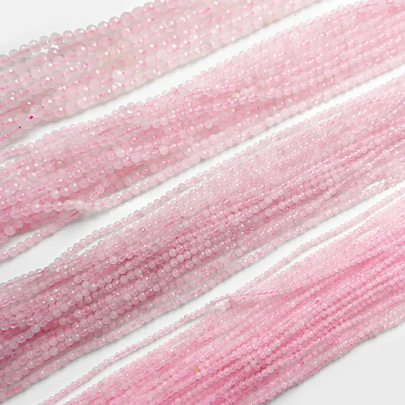 2/3/4/6mm Faceted Pink Crystal Beads Round Stone Natural Rose Quartzs Loose Beads For Jewelry Making DIY Bracelet Earrings 15\