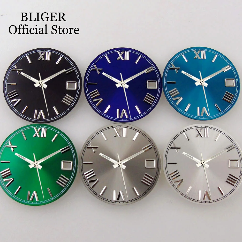 BLIGER Blue/Silver/Black/Green 28.5mm Sterile Watch Dial Roman Marks fit NH35A NH36A Automatic Movement Mens Watch