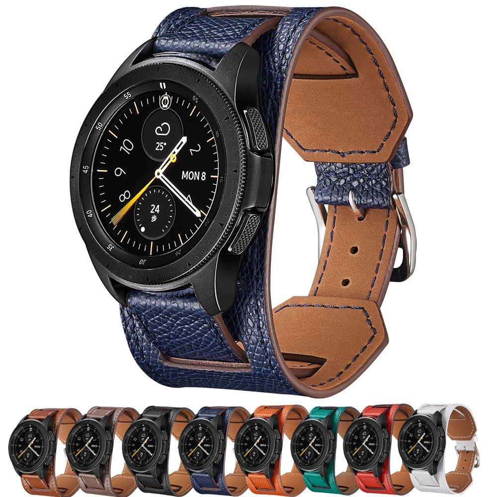 20mm 22mm Band For Samsung Galaxy Watch 4 classic active 2 Gear S3 Cuff Genuine Leather bracelet huawei watch gt 2/2e pro strap