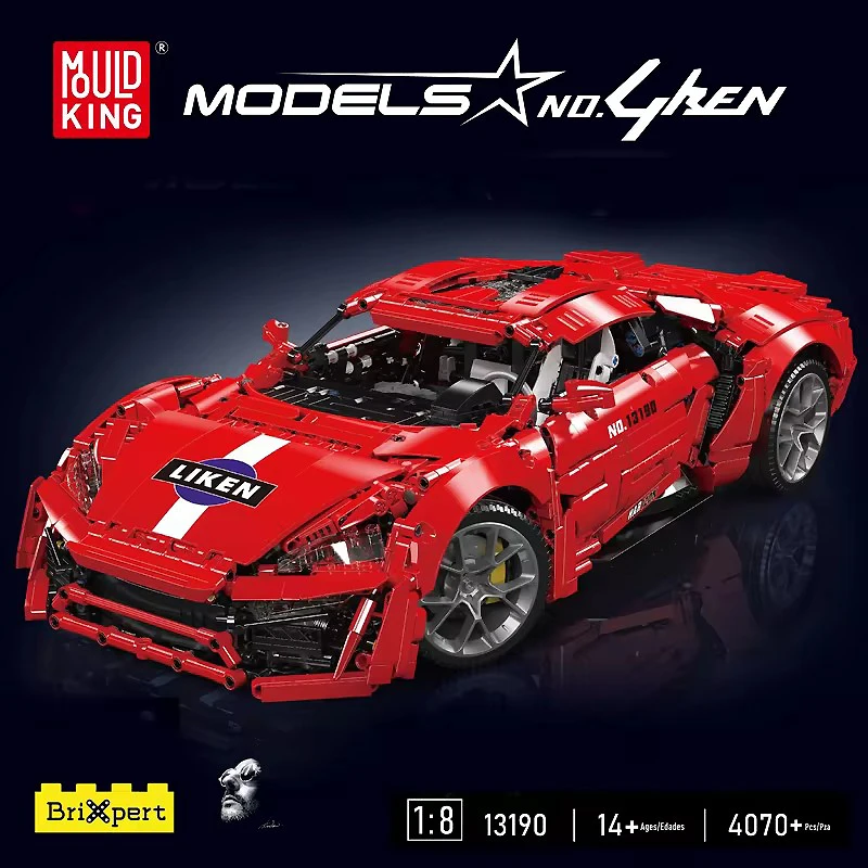 Mould King-bloques de construcción de coche técnico para niños, juguete de ladrillos para armar coche de carreras Lykan Hypersport, ideal para regalo, código 13190