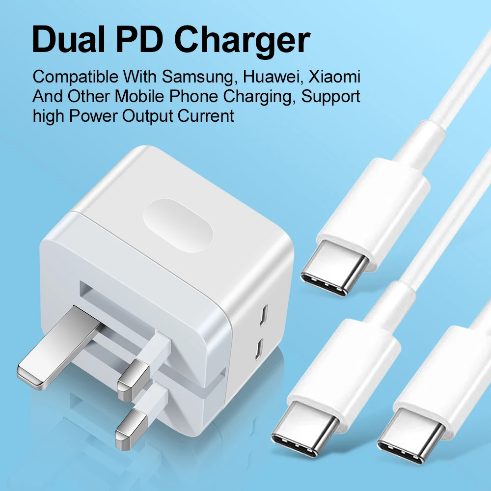 Dual PD Fast Charger 35W Type C Phone Charger Adapter For iPhone 15 14 13 Samsung Xiaomi Quick Charge 3.0 EU/UK Plug USB Charger