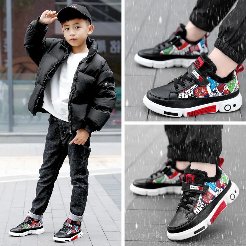 PU Leather Children Sneakers Boys Kids Flats Fashion School Sport Casual Shoes for Big Boys Size 28-37# 6-12 Years