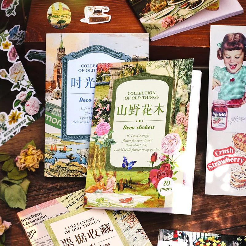 20 Stück Vintage-Pflanzen-Aufkleberbuch, botanische Journal-Collage-Dekorationen, Retro-Scrapbooking-Aufkleber für DIY-Handwerk