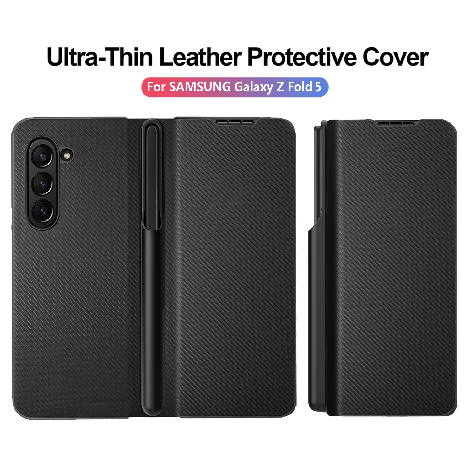 with S Pen Slot For Samsung Galaxy Z Fold 6 5 4 3 Case Leather Carbon Fiber 360 Full Protection Magnetic Aramid Fiber Flip Cover