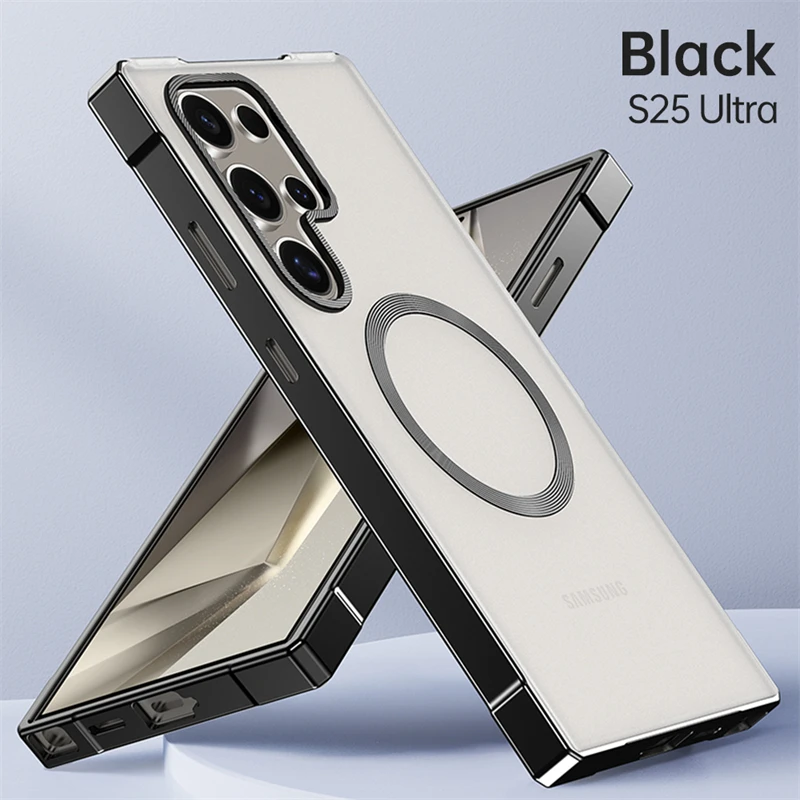 

Case For Samsung Galaxy S25 Ultra Magnetic Case Aluminum Alloy Metal Frame Matte Clear Back Cover Shockproof Bumper Phone Shell