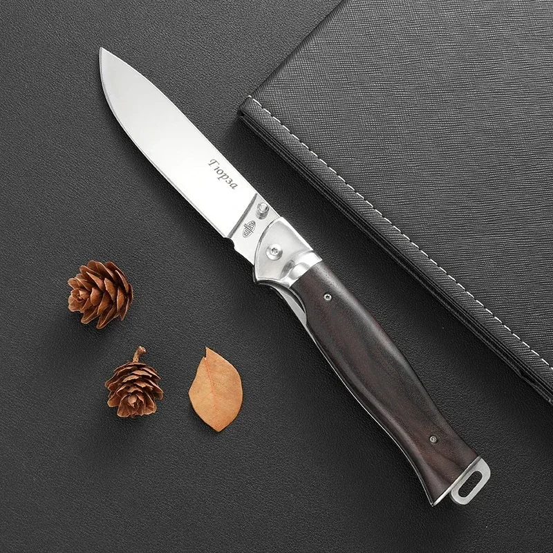 Russia Style Outdoor Stainless Steel Survival Folding Blade Knife Wooden Handle Tactical EDC Self-defense Hunting Pocketknives