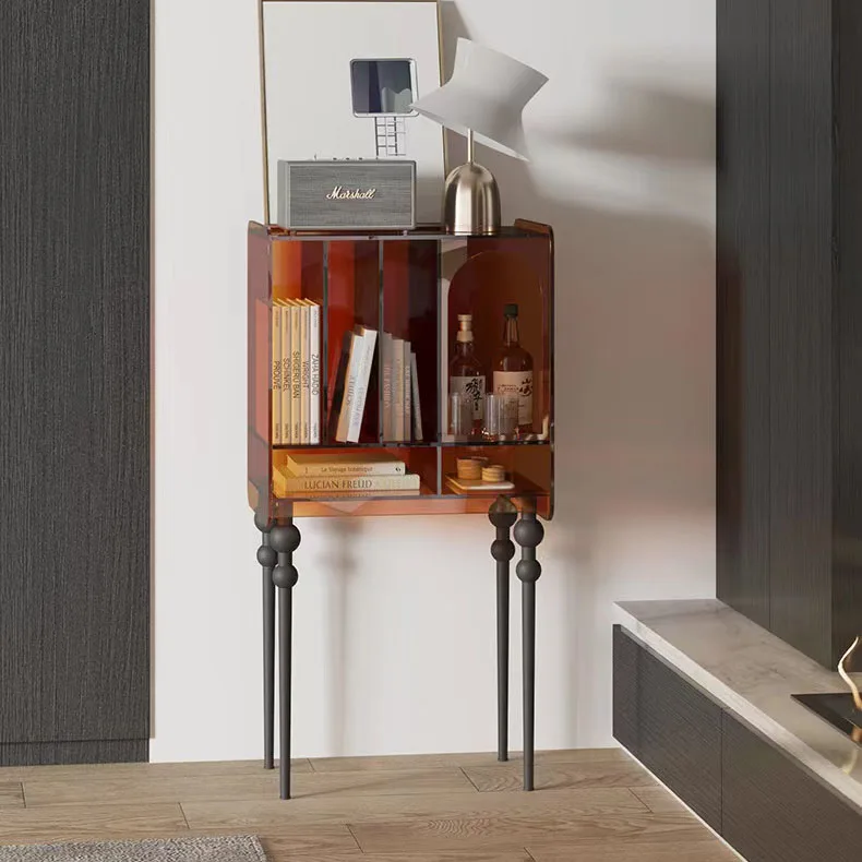 sF-Brown Acrylic/Wood 1-Shelf Modern Bookcase with Tempered Frame-Living Room Furniture Modular Storage#
