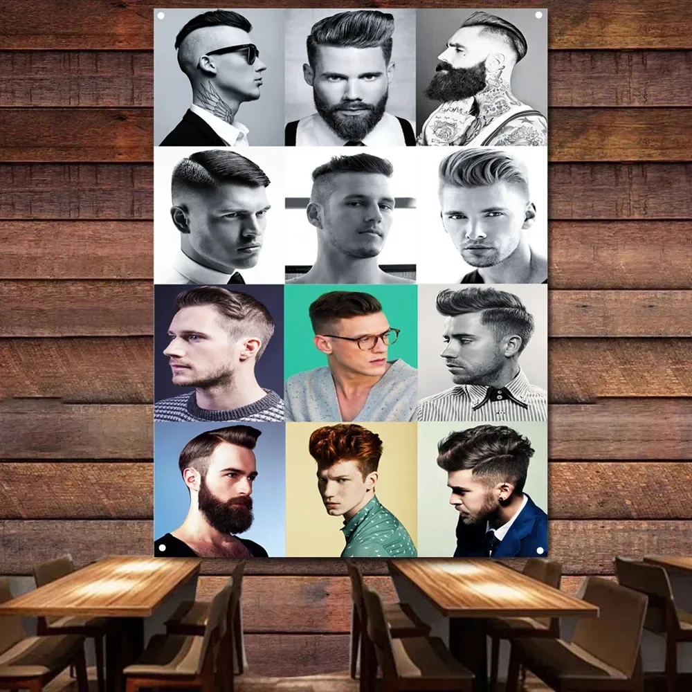 

Best Men's Business Hairstyles Vintage Barber Shop Signboard Mural Wall Decor Banner Flag Haircut & Shave Salon Poster Tapestry