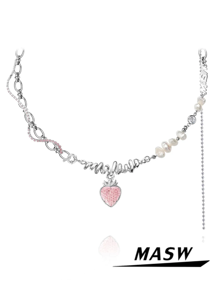 MASW original design sweet pink strawberry necklace sweet cool babes light luxury collarbone chain