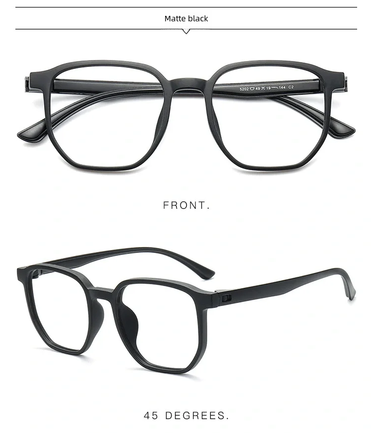 

Ultra light screw free eyeglass frame, black frame, polygonal retro eyeglass frame, can be matched with myopia anti blue 5202