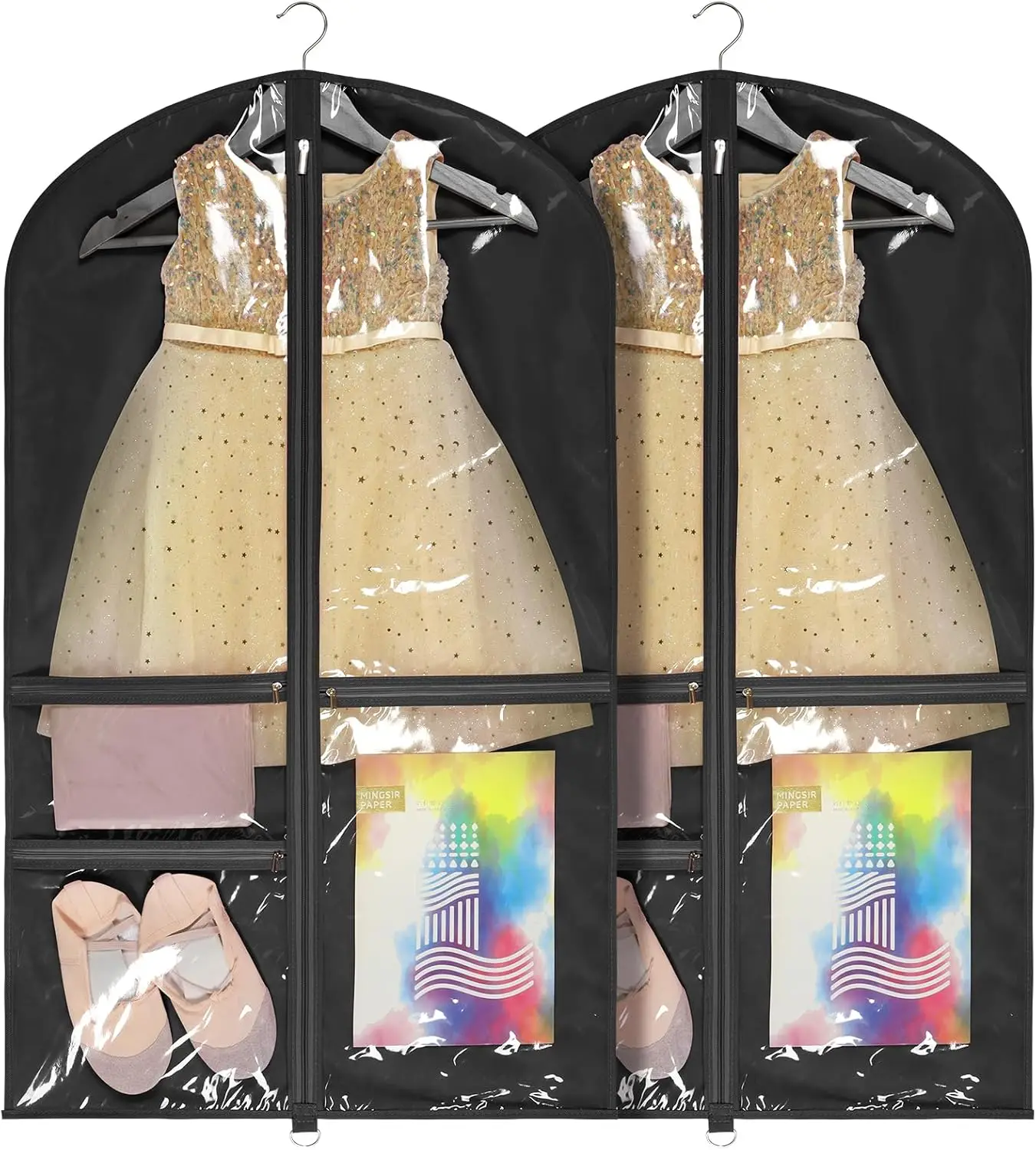 

Сумка для танцевальных костюмов 40 дюймов с 3 прозрачными карманами, черная, 2 штуки в упаковке, для хранения и путешествий