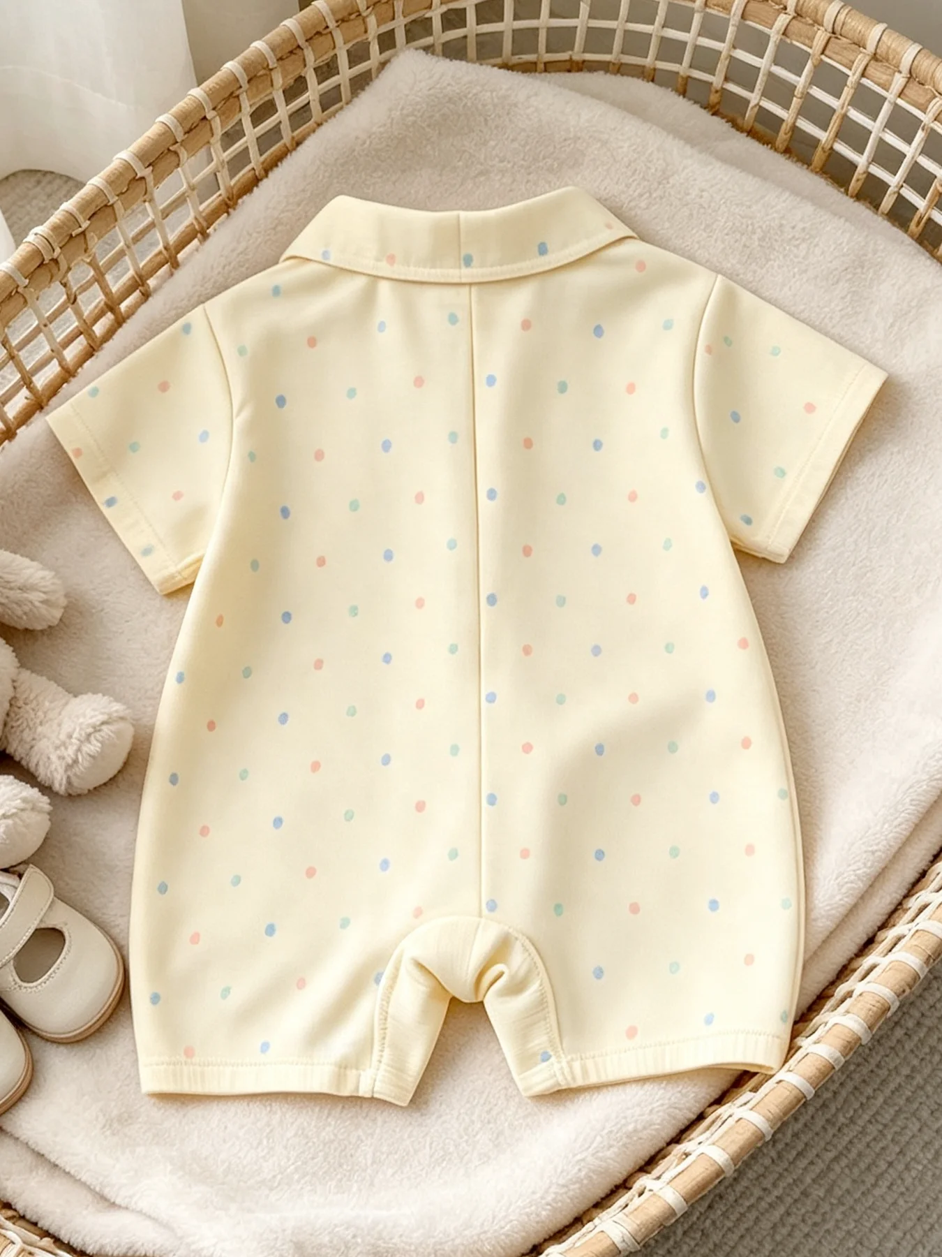 Cute Decorated One-Piece for Baby Girls, Spring/Summer, Collared with Snap Buttons, 0–12 Months, for Everyday Outings