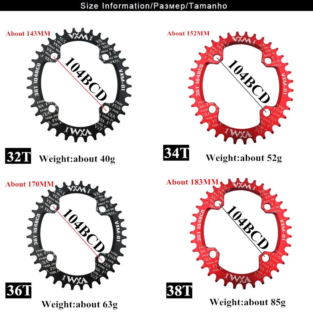 VXM 104BCD MTB Fahrrad Kurbel Schmales und Breites Kettenrad 30T-52T für Shimano Serie Set Star Ring Zubehör LEICHT