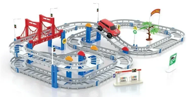 Jouet de voiture de course pour enfants, roues en spirale à deux couches, rouleau de piste, modèle de voiture de rail électrique, dos Slot Suvs, bricolage, drôle, 88 pièces