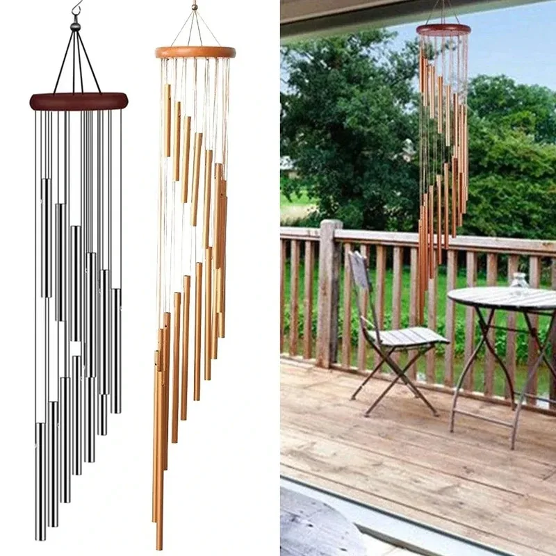 1-Piece 12-Tube Aluminum Alloy Wind Chime Set, Gold/Silver Bells for Outdoor Garden & Home Decor