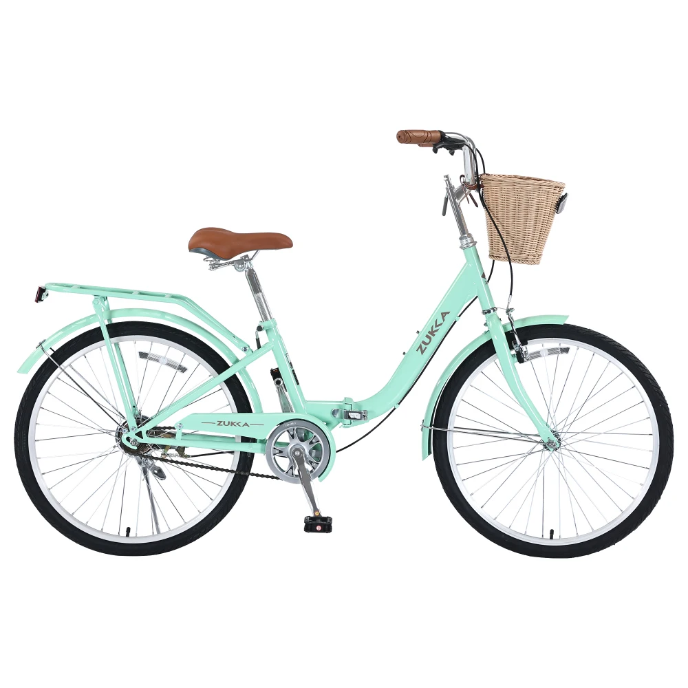 

24 Inch Single Speed Folding Lady Bike , Durable Steel Frame,Compact Design for Easy Storage and Commuting
