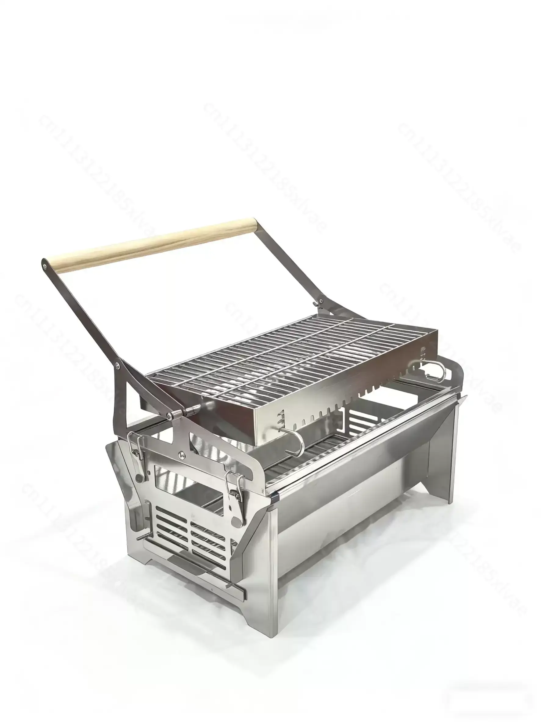 Portable Adjustable Folding Stainless Steel Rotating BBQ Basket Net Outdoor Charcoal Flip Grilling Accessory